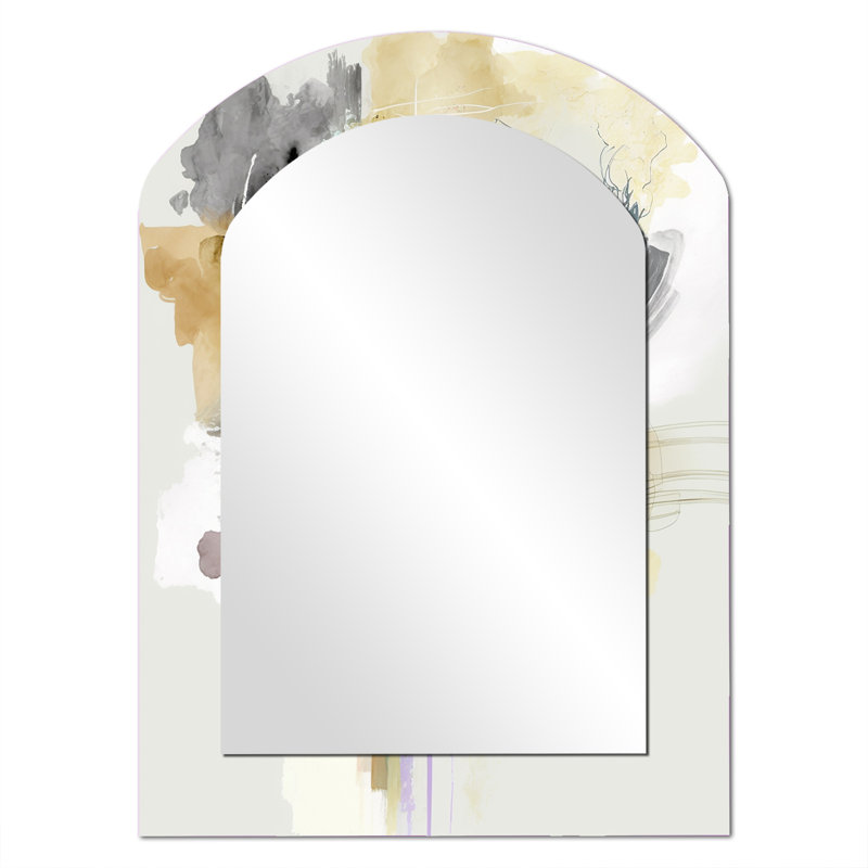 Alizarin Order II - Liquid Ink Asymmetrical Decorative Wall Mirror, Modern Arch Mirror, Printed Metal Art, 34'' x 25''