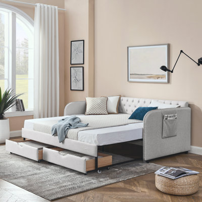 Twin Size Upholstery Daybed with Trundle Bed