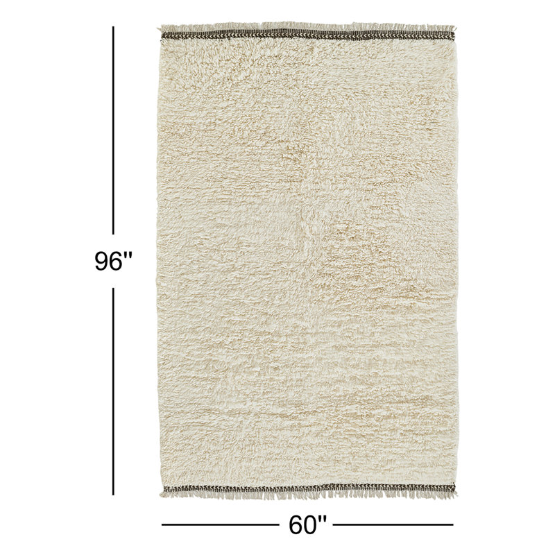 Astell Solid Colour Handmade Flatweave Wool Area Rug in Ivory, Rectangle 5' x 8'