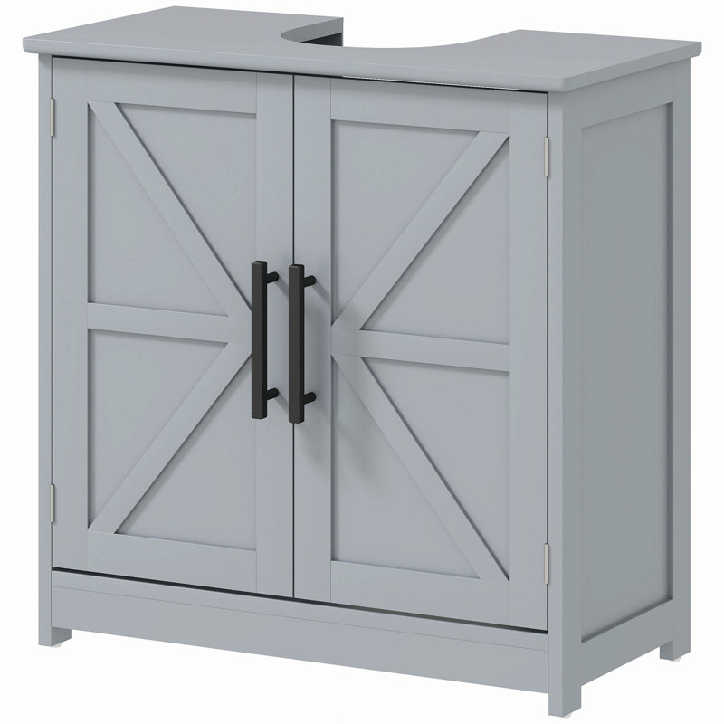 Armoire de rangement à piédestal, lavabo de salle de bain avec 2 portes de grange et tablette réglable (sans lavabo)
