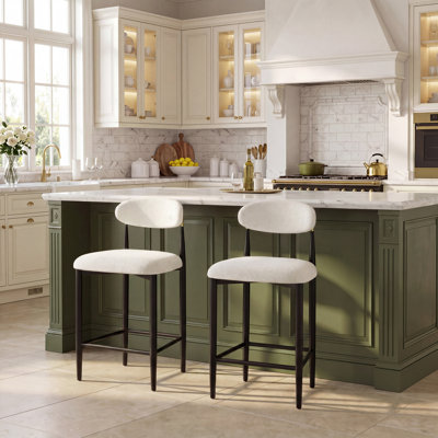 Modern Chenille Armless Bar Stool With Backrest And Gold-Accented Frame
