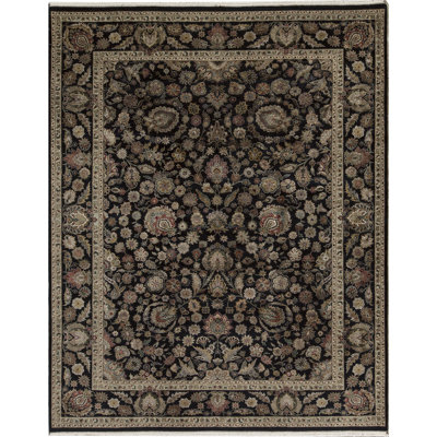 Tapis noir et noir de haute qualité noué à la main