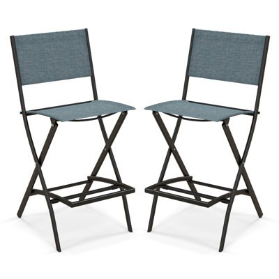 Hokku Designs Outdoor Barstools Counter Height Folding Bar Chairs w/ Back And Footrest