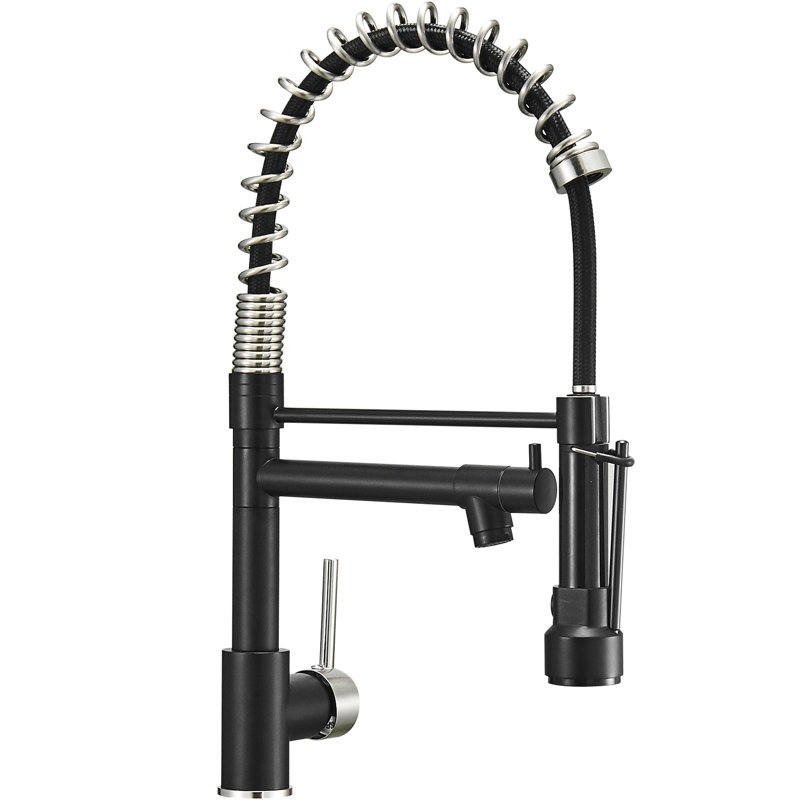 Robinet de cuisine rétractable, à deux réglages, noir et argent, pivotant à 360 degrés pour les cuisines, robinet d'évier noir et argent avec pivot, contemporain