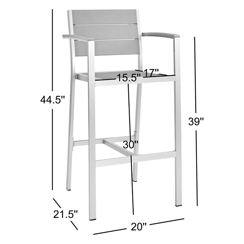 Tabouret de bar d'extérieur en aluminium Shore gris argenté par Modway