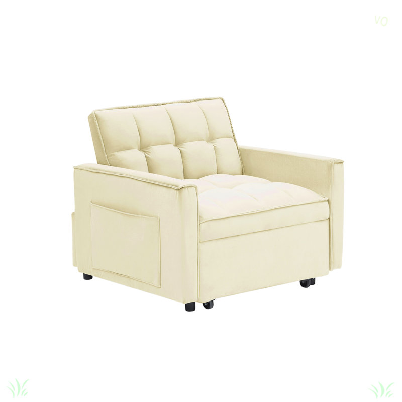 Sofa Bed Chair 3 In 1 Convertible, Recliner, Single Recliner, Suitable For Small Spaces With Adjustable Back, Creamy White