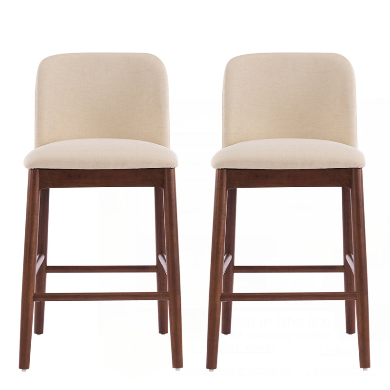 Tabouret de comptoir d'intérieur en bois rembourré, ensemble de 2, avec structure en bois d'hévéa durable et assise rembourrée confortable
