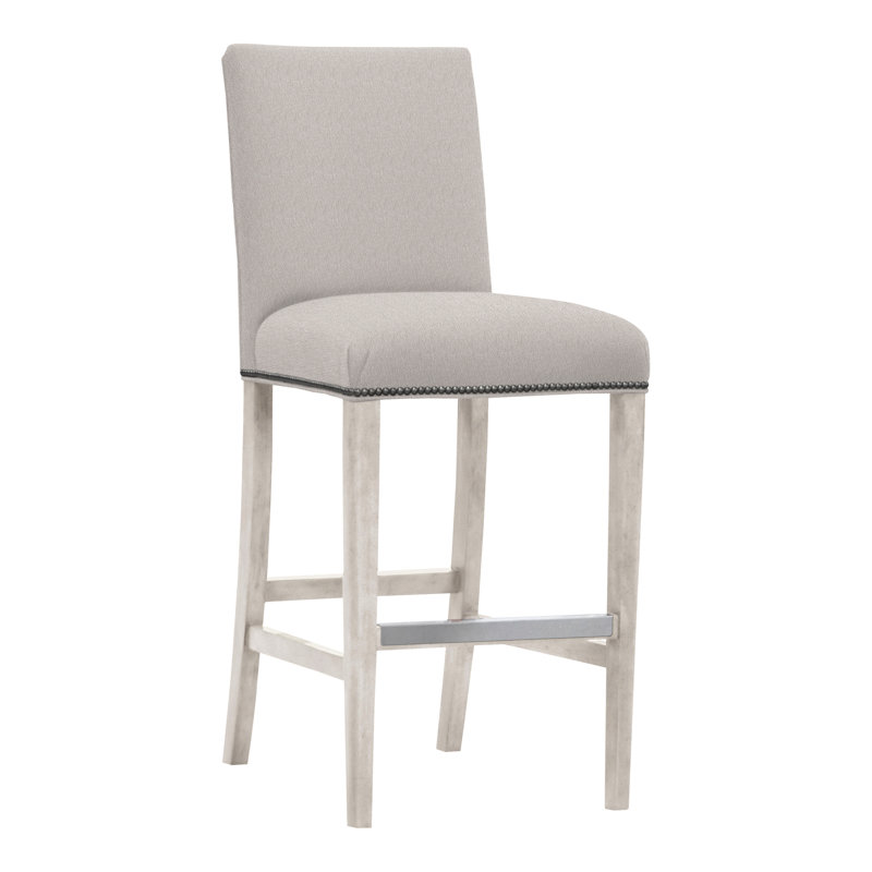 Gin Fizz Upholstered Stool with Solid Wood Frame, Casa Blanca, Callaloo Cotton, Yes