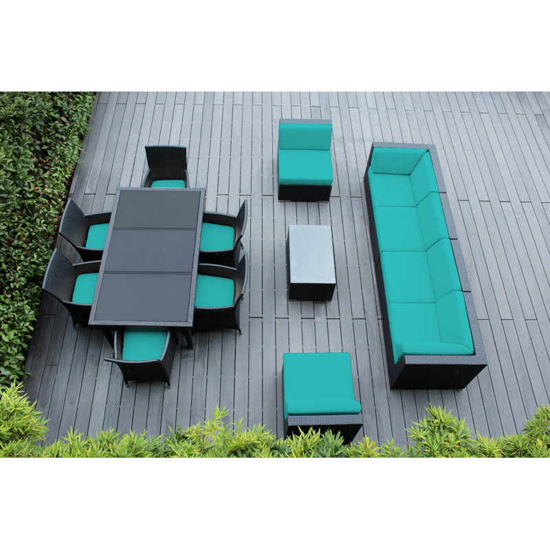 Ensemble de patio complet en rotin avec coussins 14 pièces Pavior, Noir, Toile Aruba Sunbrella®