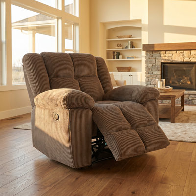 Brown Corduroy Manual Recliner Chair, Oversized Padded Single Reclining Sofa with Adjustable Backrest for Living Room Bedroom
