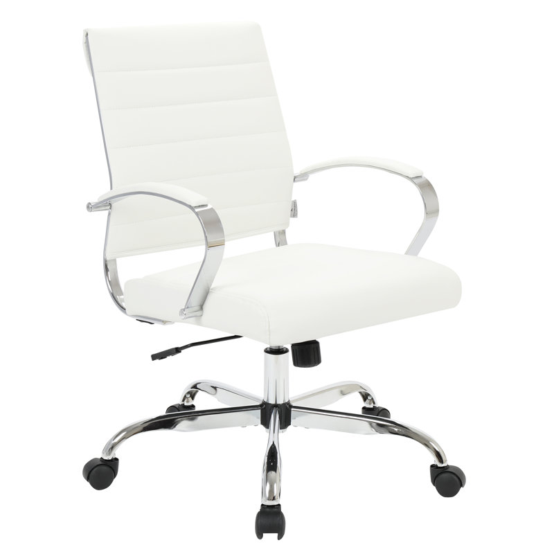 Fauteuil de bureau à dossier moyen en faux cuir Mulkey, Blanc