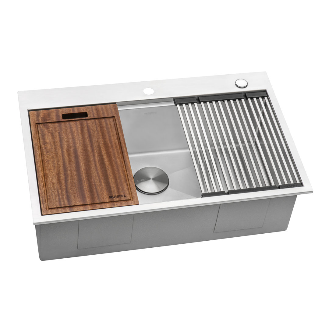 Ruvati 33 x 22 inch Workstation Drop-in Rounded Corners Stainless Steel Kitchen Sink Ruvati