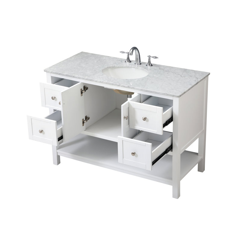 Ensemble de meuble-lavabo simple 48 po Amyra, Blanc, Argent, Carrera blanc