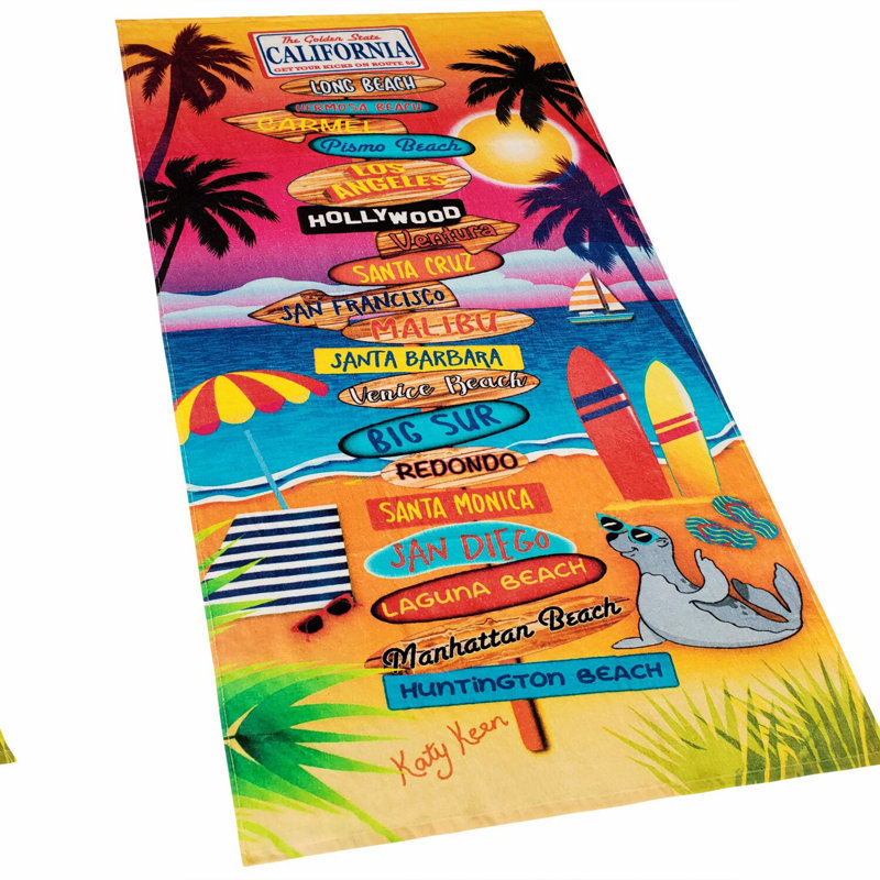 Golden State Sunset Beach Towel - 100% Soft Cotton Velour, 30x60 inches, California Republic Flag Design, Perfect for Beach or Pool