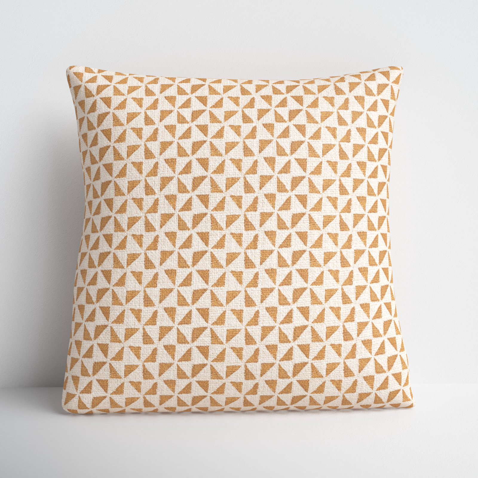 Zetta Geometric Cotton Throw Pillow, Beige/Camel, 18" x 18", Down
