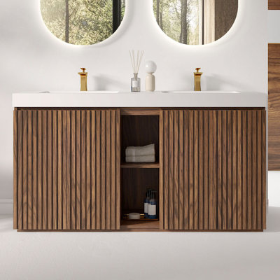 60" Double Bathroom Vanity with Solid Surface Top