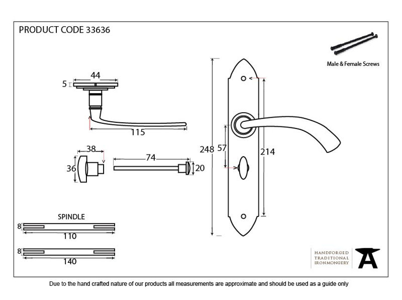 Gothic Bathroom Door Handle, Pewter Patina, Left