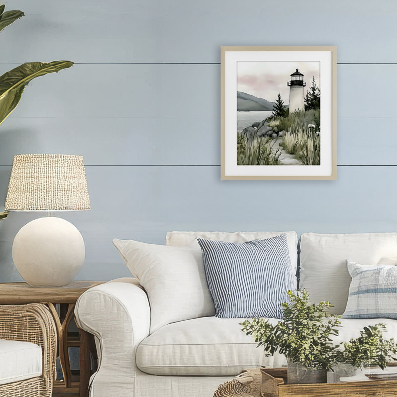 «Coastal Calm Lhambre», reproduction encadrée sous verre, conception de Riley B, 21 x 17, Harvest Pine Under Glass Framed