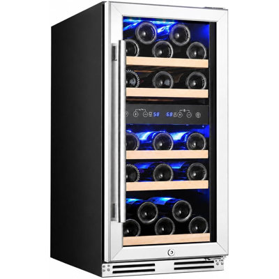 Refroidisseur à vin 15 pouces à deux zones intégré, 30 bouteilles avec 41-53,6 ° F et 50-68 ° F, porte en verre LOW-E, serrure, 5 tablettes en hêtre, DEL