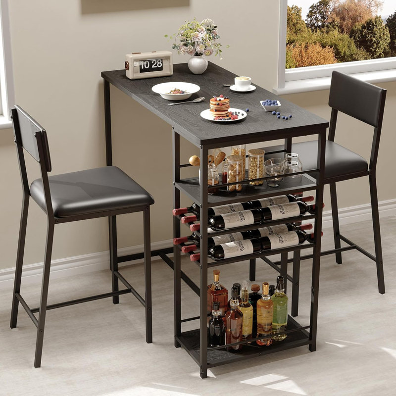 3-Piece Counter Height Dining Set with Storage Shelves and Upholstered Stools, Space-Saving Table for Small Apartments or Kitchens
