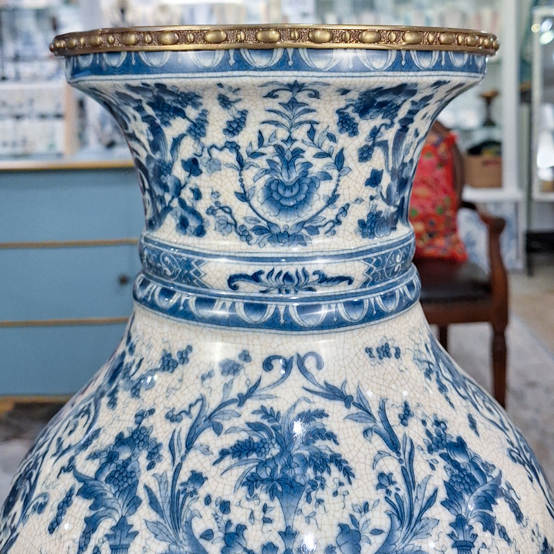 Blue Scroll Porcelain Vase with Bronze Ormolu