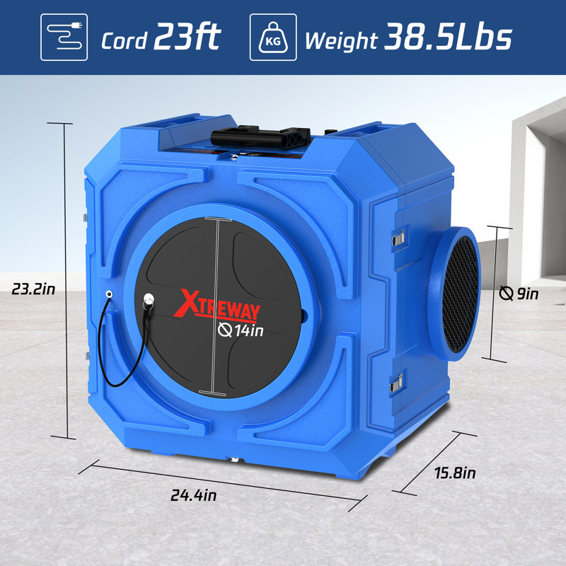 24.4 Inch Negative Air Scrubber, HEPA Filtration, Blue