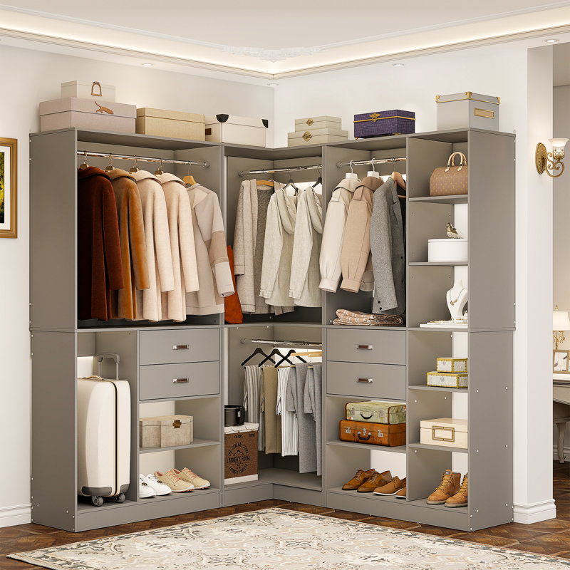 Système d'organisation 110 po avec tiroirs en bois Selestina, Gris