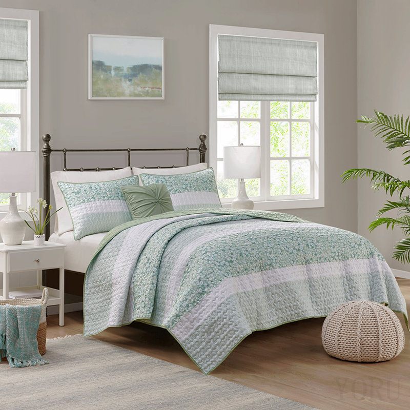 Ensemble de courtepointe 4 pièces avec coussin décoratif King / Cal King, King Quilt + 3 Additional Pieces, Green
