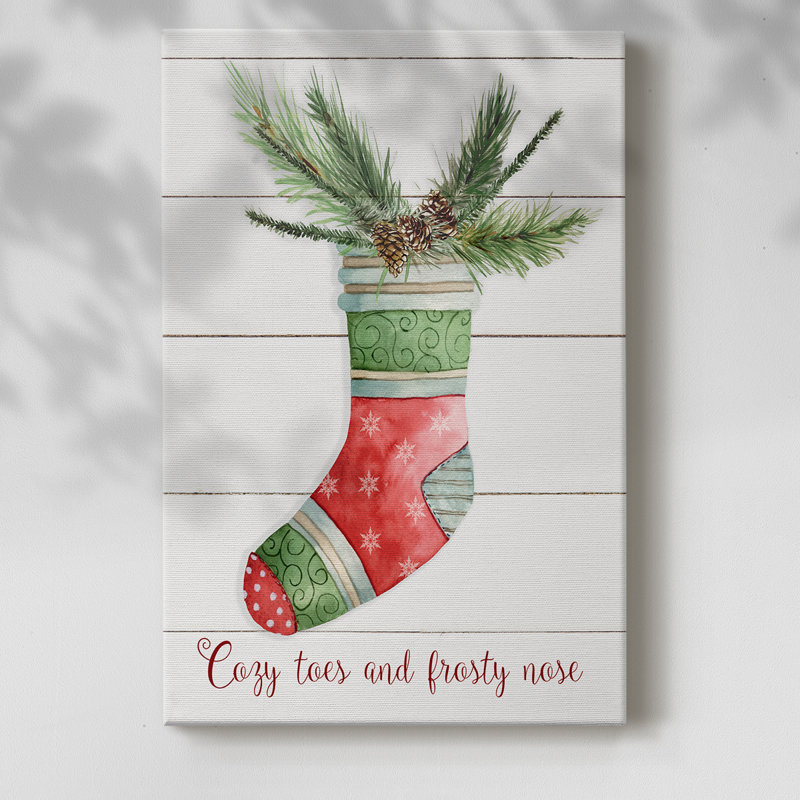 Comfy Cozy Stocking I -Gallery Wraraped Cavas, H 12 po x l 8 po