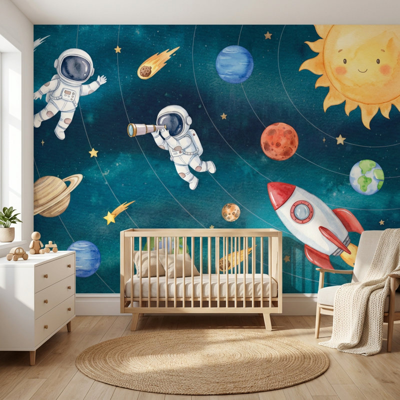 Adhésif mural planètes fantaisistes Space, Non tissé non collé, 160 po x 108 po