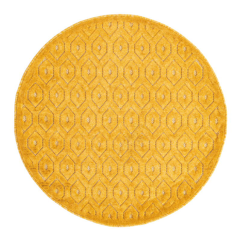 Tapis intérieur / extérieur jaune Griffing, Rond 4 pi