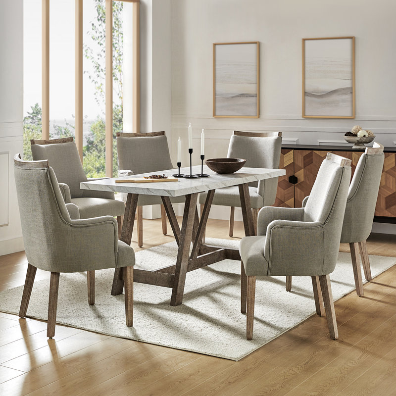 Celil Farmhouse 19.5'' H Upholstered Back Arm Chair With Solid Wood Legs, Gray, 6