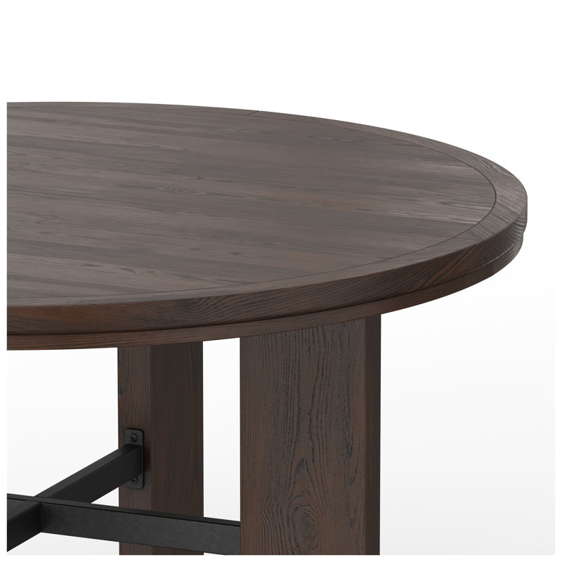 Table de salle à manger et de jeu convertible ronde de 48 pouces avec finition noyer et surface de jeu en similicuir noir