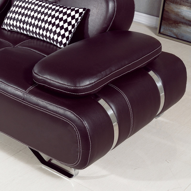 Barona Faux Leather L-Shaped Sectional Symmetrical, Dark Brown Faux Leather