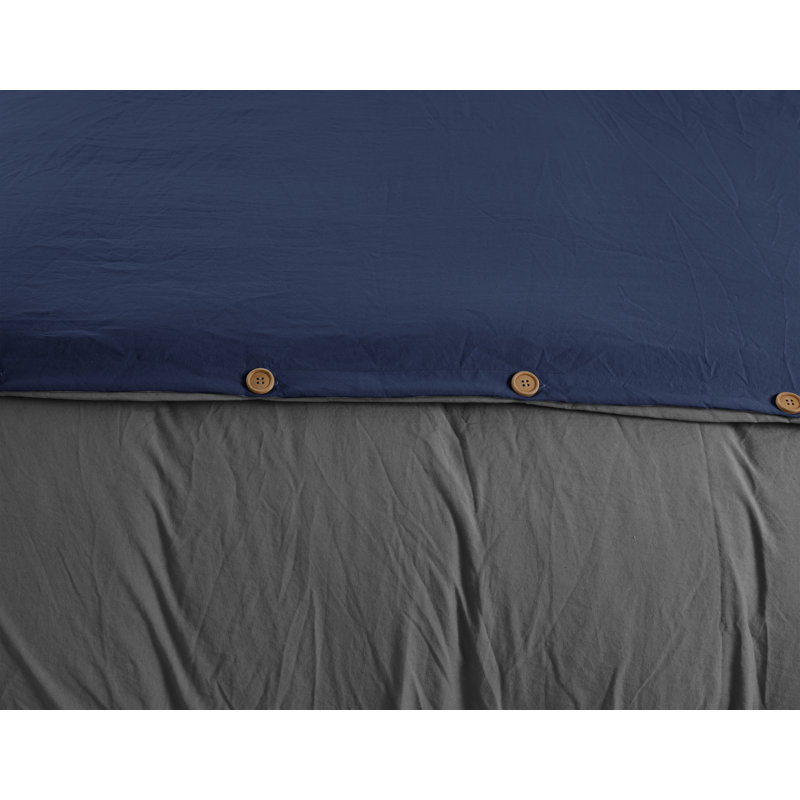 Swift Home Soft Reversible Duvet Cover Set, Button Closure & Interior Ties, All-Season Bedding, Navy