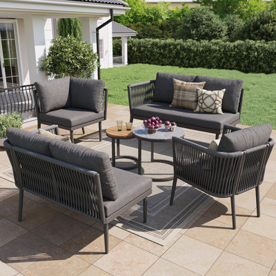 6 - Person Rope Garden Lounge Set Modular Sofa Set With Table