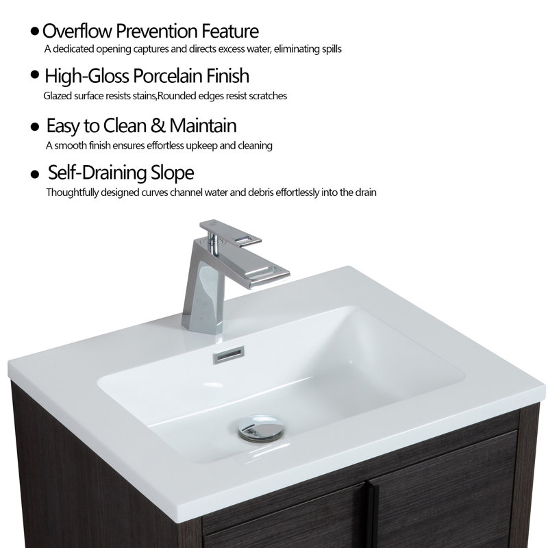 24'' Freestanding Bathroom Vanity In Leached Oak With Resin Top