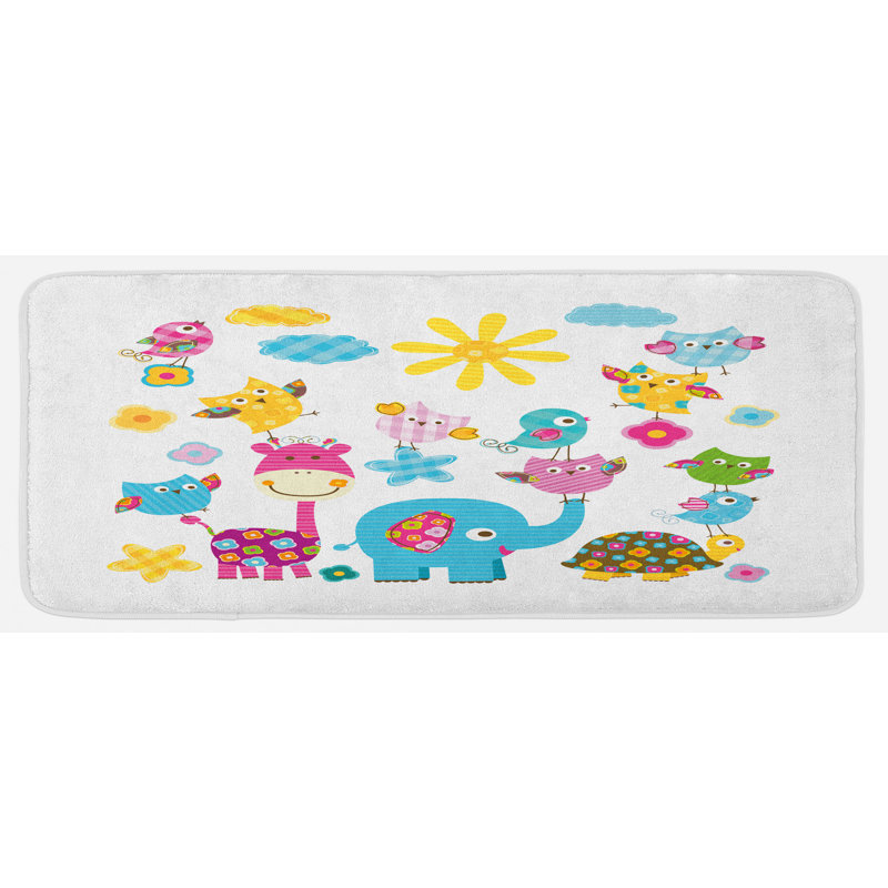 Tapis de cuisine à motif d'éléphants, oiseaux et hiboux