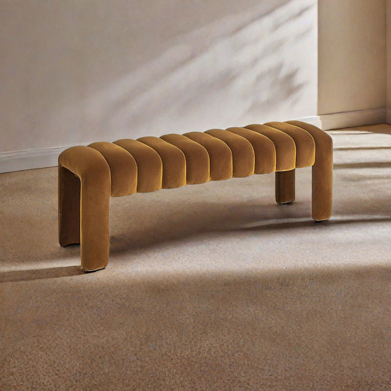 Banc rembourré en mélange de polyester Carraton, H 15,74 po x l 39,37 po x P 19,68 po, Jaune paille