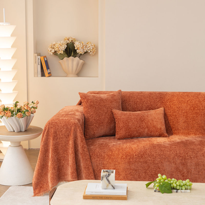 Housse pour canapé Elegant Nordic Chenille, H 71 po x l 150 po, Orange brûlé
