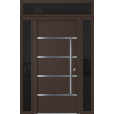 Porte d'entrée extérieure moderne en acier 36 po x 80 po - Inox S3 avec lumières latérales et traverse