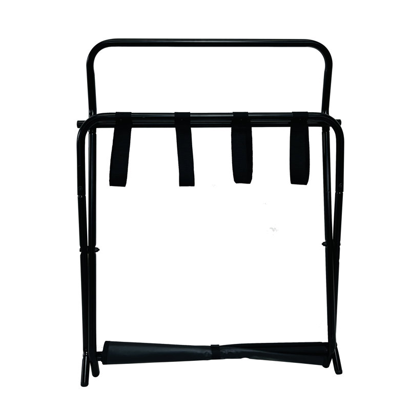 Black Metal Folding Luggage Rack with Fabric Shelf