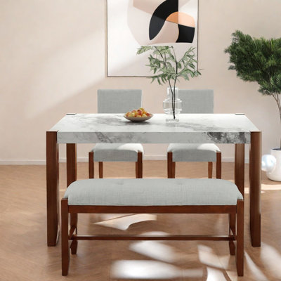 Space-saving Modern Dining Table Sets With Marble-look And Wood, Perfect For Family Meals