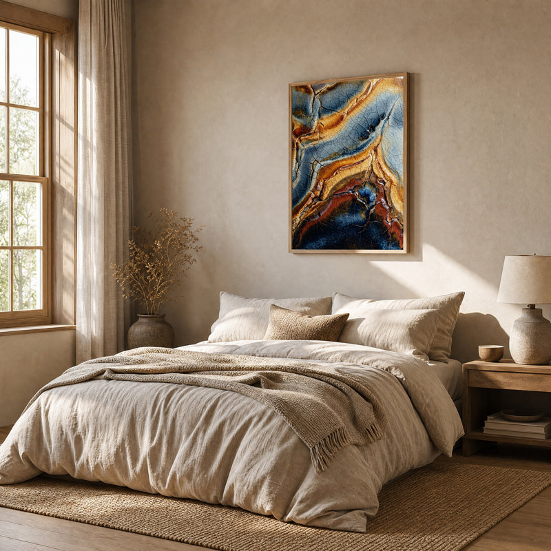 Tableau sur toile à texture craquelée bleue et brune, H 24 po x l 18 po
