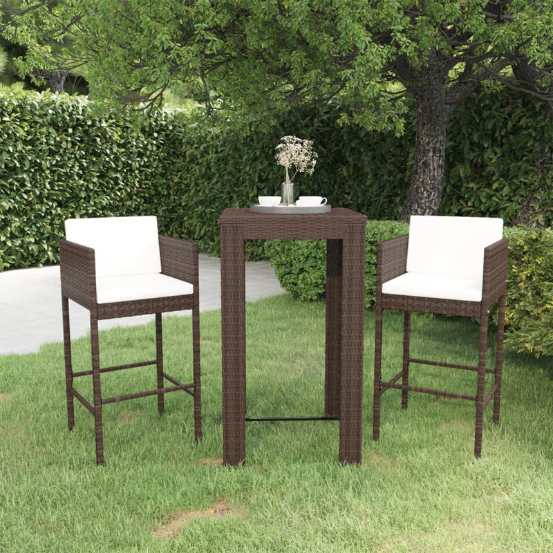 Garden Bar Set with Cushions Patio, Brown