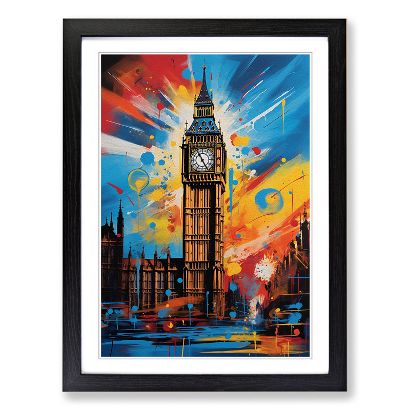 Big Ben Modern - Single Picture Frame Print on Wood, Black Framed, 34cm H x 25cm W x 2cm D