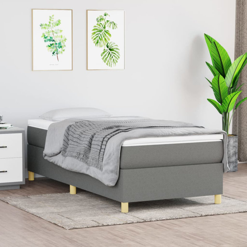 Box Spring Bed Frame Dark Grey Twin XL Fabric , Dark Gray, Twin XL