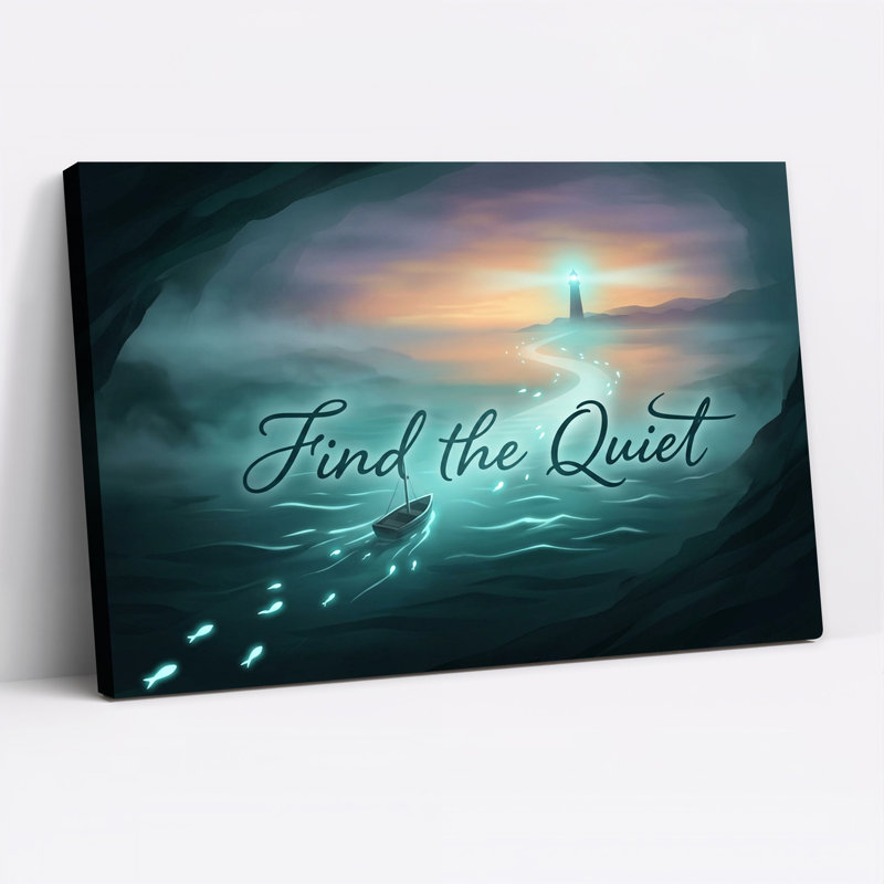 Bateau et phare avec poisson brillant dans une grotte, art mural, H 24 po x l 36 po