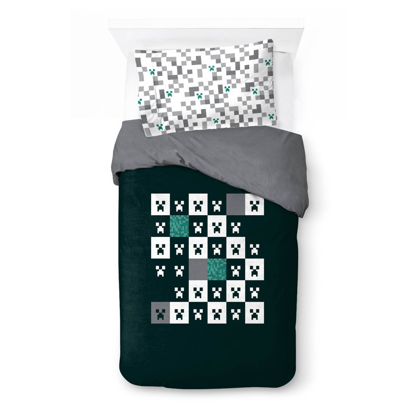 Minecraft Creeper Checkered 100% Cotton Single Duvet Cover Set 