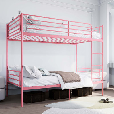 Bunk Bed with Ladder and high Guardrail, Able to Split, Metal Bunk Bed, Storage Space, Noise Free,Twin Over Twin Size